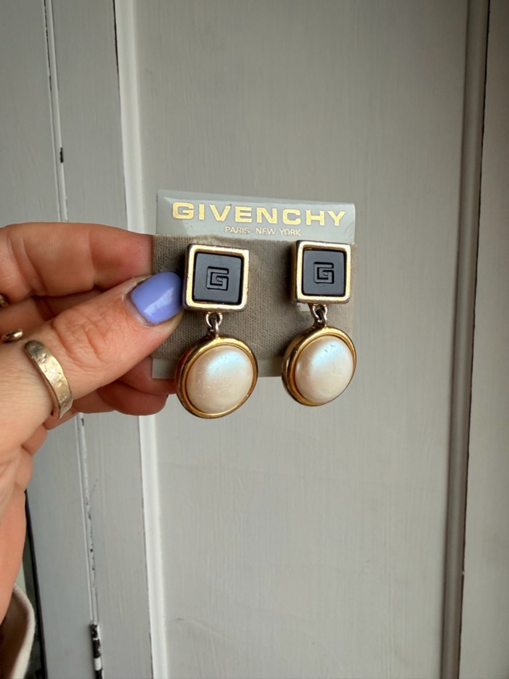 Givenchy Gold, Black & Pearl Drop Earrings
